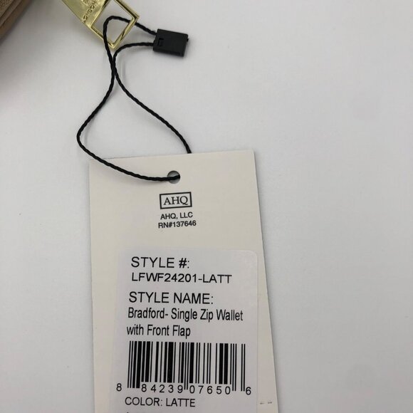 London Fog Bradford Single Zip Wallet With Front‎ Flap & Wrist Strap Latte NWT - Picture 6 of 7